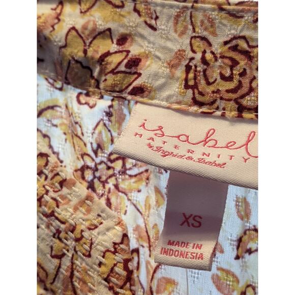 3/4 Sleeve Peasant Woven Maternity Blouse Ingrid &‎ Isabel Floral Career Tie XS - Picture 5 of 8